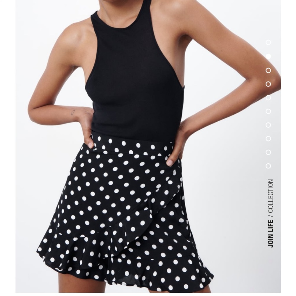Zara Polka Dot Ruffled Skort Viscose Black White  Bloggers Fav High Waist
